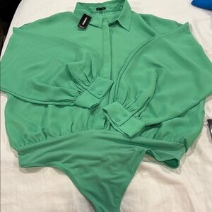 Express Jade Green Bodysuit Blouse
